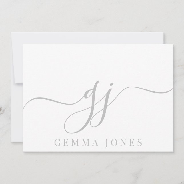 Stylish Elegant Script Initial Grey Monogram Card (Front)