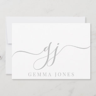 Stylish Elegant Script Initial Grey Monogram Card