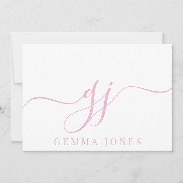 Stylish Elegant Script Initial Pink Monogram Card (Front)