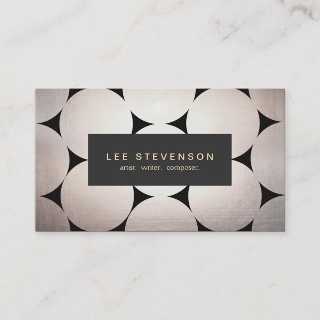 Stylish Elegant Silver Circle Pattern Black Plaque Business Card (Front)