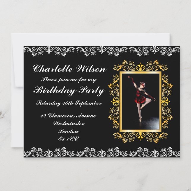 Stylish Elegant Silver & Gold Embellished Birthday Invitation (Front)