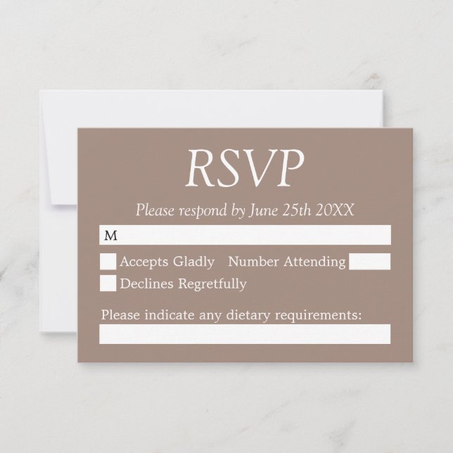 Stylish Elegant Taupe Wedding RSVP Card (Front)