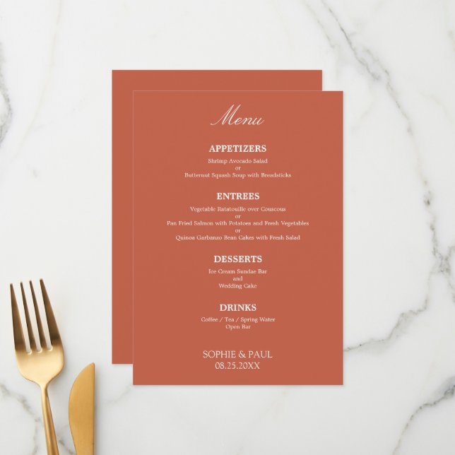 Stylish Elegant Terracotta Wedding Menu (Front/Back In Situ)