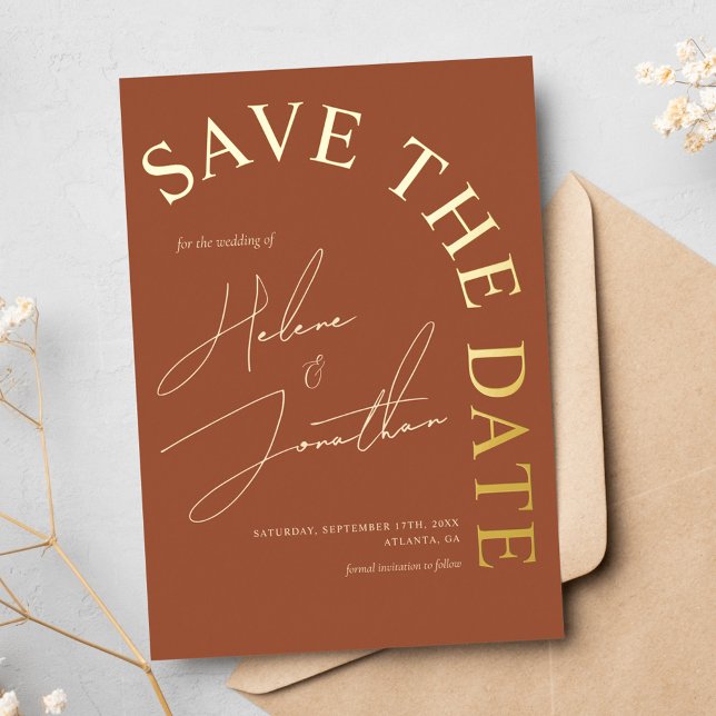 Stylish Elegant Terracotta Wedding Save The Date (Stylish Elegant Terracotta Wedding Save The Date Foil Invitation)