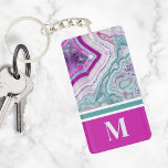 Stylish Elegant Trendy Agate Initial Monogram Key Ring<br><div class="desc">Stylish Teal Magenta Pink Agate Stone Monogram Keychain. Agate crystals and geodes continue to be a favourite trend! This print features and up close image of a teal or turquoise and purple pink or fuchsia geode stone, complete with little crystals and white banding. Accented with vibrant colour blocking to give...</div>