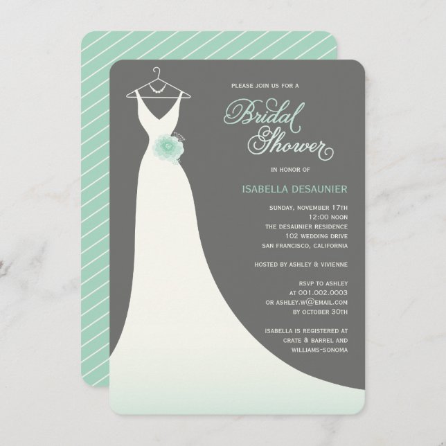 Stylish Elegant Wedding Gown Bridal Shower Invite (Front/Back)