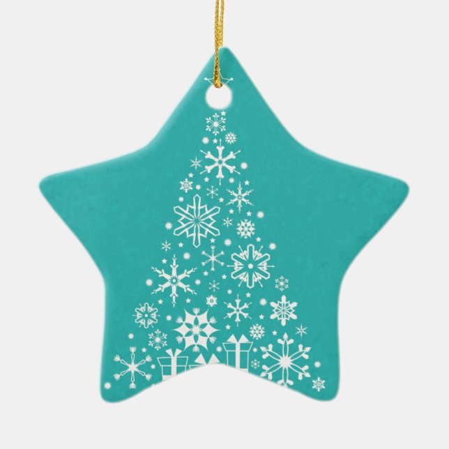 Stylish elegant white and teal Christmas tree Ceramic Tree Decoration (Front)
