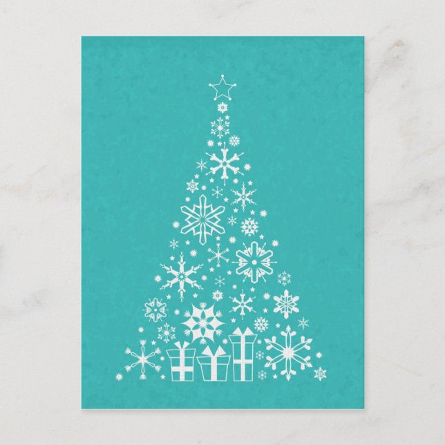 Stylish elegant white and teal Christmas tree Holiday Postcard (Front)
