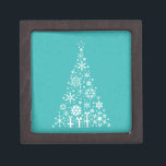 Stylish elegant white and teal Christmas tree Jewellery Box<br><div class="desc">A stylish and elegant design for Christmas featuring a simple,  elegant Christmas tree in white against a sky blue teal modern light blue background. This cute,  vintage,  understated Christmas design is perfect to show your sense of style this festive season.</div>