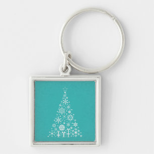 Stylish elegant white and teal Christmas tree Key Ring