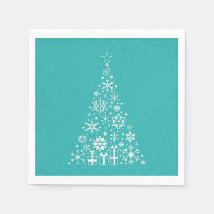 Stylish Elegant white and teal Christmas tree Napkin