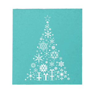 Stylish elegant white and teal Christmas tree Notepad