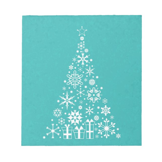 Stylish elegant white and teal Christmas tree Notepad (Front)