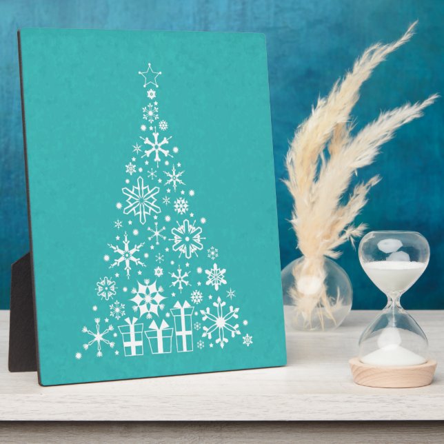 Stylish elegant white and teal Christmas tree Plaque (Side)