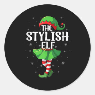 Stylish Elf Christmas Girls Women Elf Squad Xmas F Classic Round Sticker