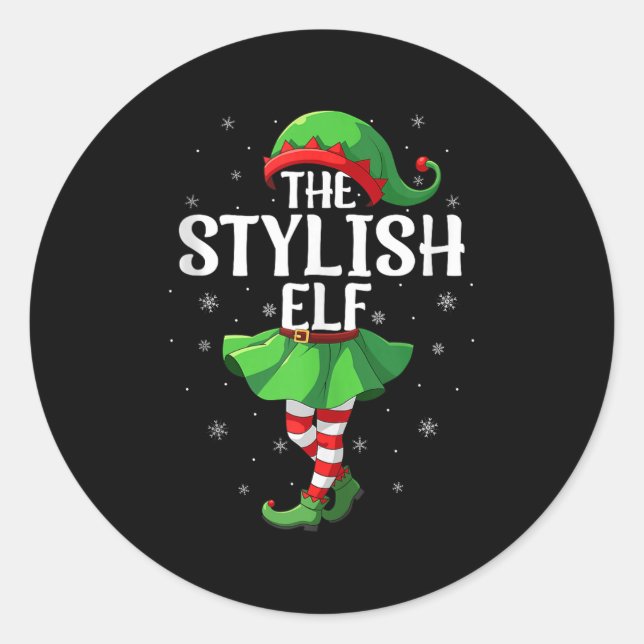 Stylish Elf Christmas Girls Women Elf Squad Xmas F Classic Round Sticker (Front)
