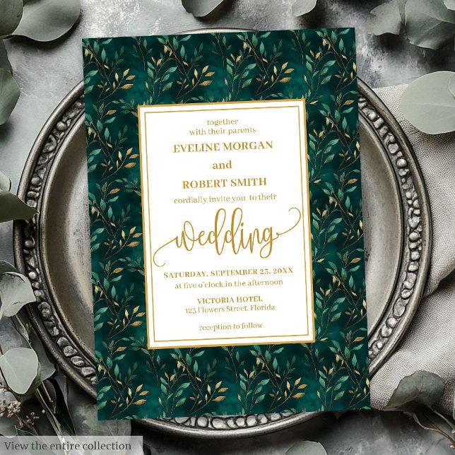 Stylish Emerald Gold Eucalyptus Wedding Invitation (Stylish Emerald Gold Eucalyptus Wedding Invitation)