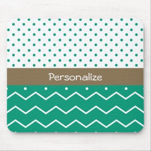 Stylish Emerald Green and White Chevron Polka Dots Mouse Pad