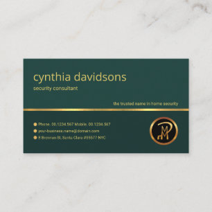 Stylish Emerald Green Gold Line Security Guard Business Card