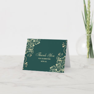 Stylish Emerald Green Gold Swirl Wedding Thank You Card