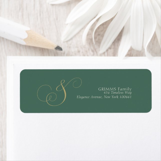 Stylish Emerald Green Wedding Return Address Label (Insitu)