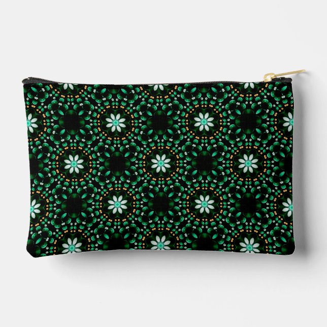 Stylish Emerald & Pearl Abstract Dot Art Pattern  Accessory Pouch (Back)