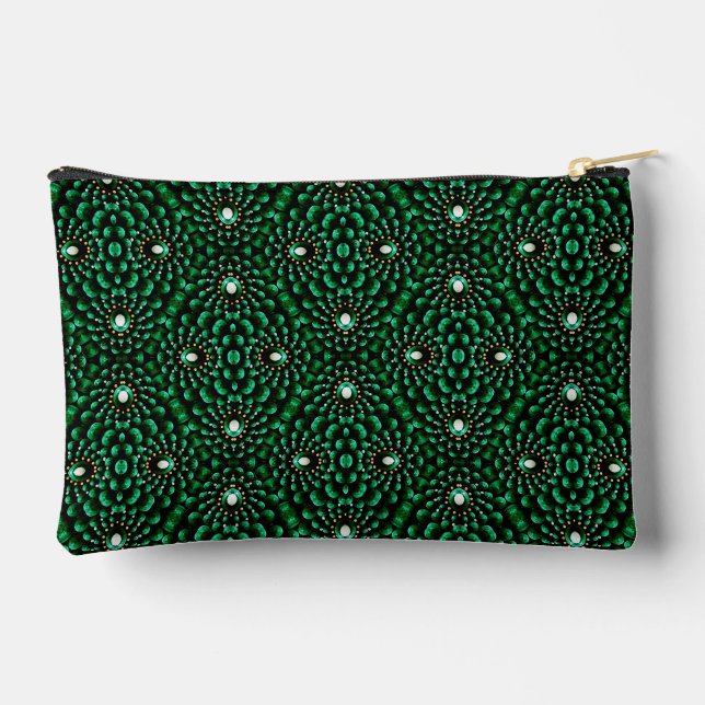 Stylish Emerald & Pearl Abstract Dot Art Pattern  Accessory Pouch (Back)