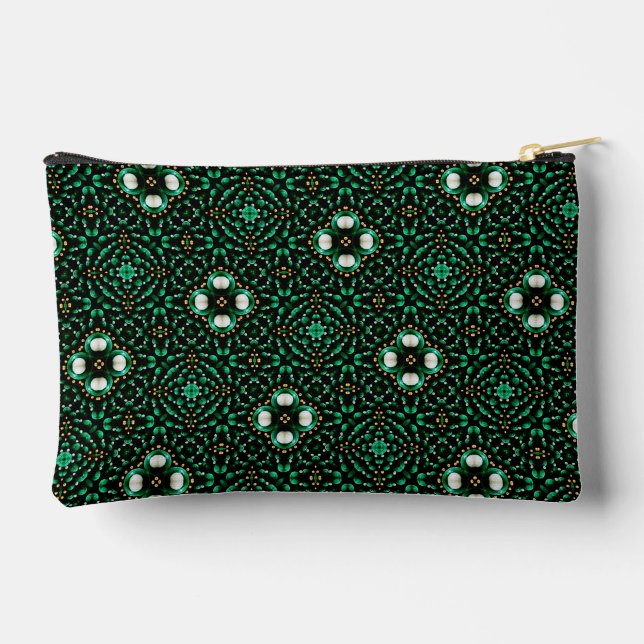 Stylish Emerald & Pearl Abstract Dot Art Pattern  Accessory Pouch (Back)