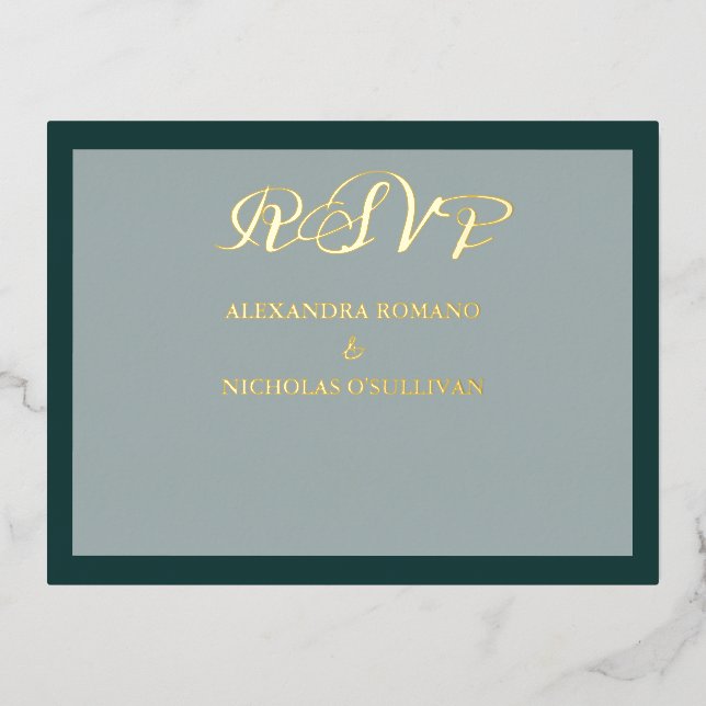 Stylish Emerald Wedding Meal Choice RSVP Foil Card (Front)