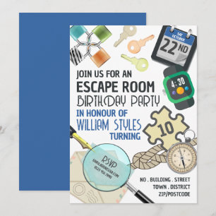Stylish Escape Room, Birthday Party Invitation