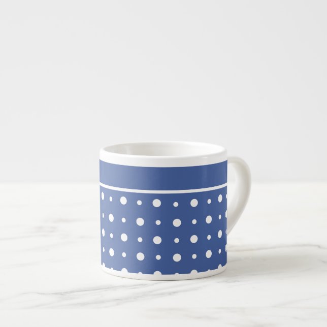 Stylish Espresso Coffee Mug, Dark Blue Polka Dots Espresso Cup (Front Right)