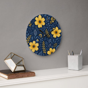 Stylish Ethnic Mediterranean Floral Art Pattern Large Clock