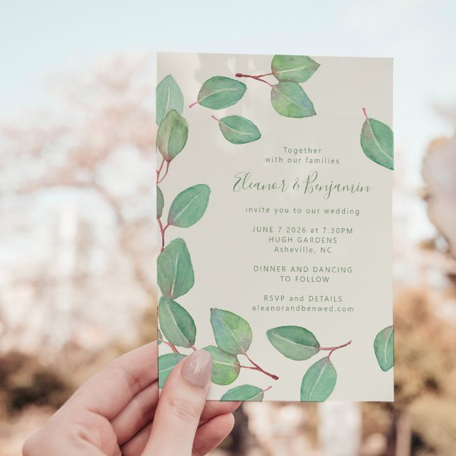 Stylish Eucalyptus Greenery Script Wedding Invitation (Creator Uploaded)
