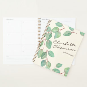 Stylish Eucalyptus Watercolor Custom Name 2025 Planner
