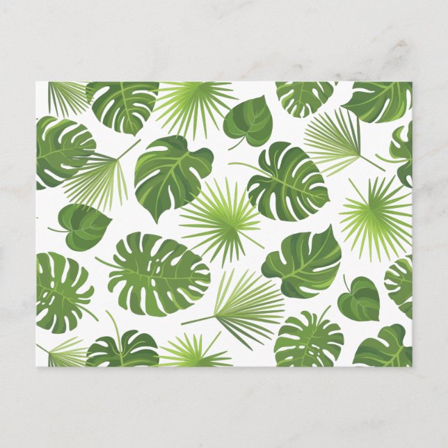 Stylish Exotic Green Tropical Leaves Pattern Postcard (Front)