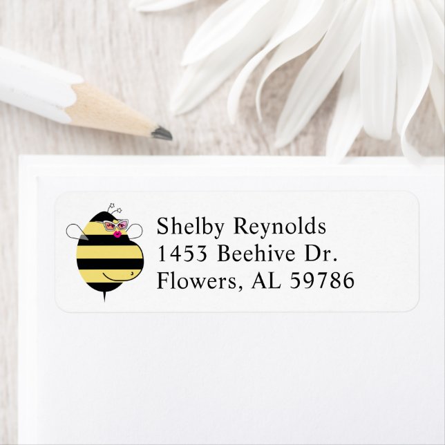 Stylish Expecting Mum Bee w/glasses return address Label (Insitu)