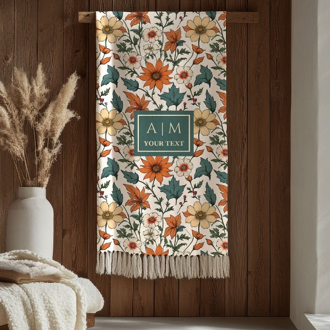Stylish Fall Flowers Olive Sage Copper Terracotta  Fleece Blanket (Stylish Fall Flowers Olive Copper Terracotta Blanket

)