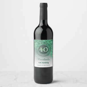 Stylish Falling Green Glitter 40th Birthday Wine Label