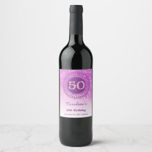 Stylish Falling Pink Glitter 50th Birthday Wine Label