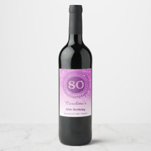 Stylish Falling Pink Glitter 80th Birthday Wine Label