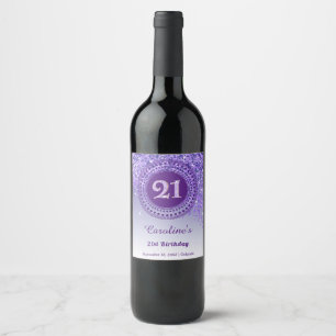 Stylish Falling Purple Glitter 21st Birthday Wine Label