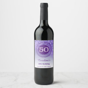 Stylish Falling Purple Glitter 50th Birthday Wine Label