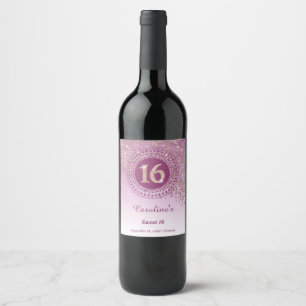 Stylish Falling Rose Gold Glitter 16th Birthday Wine Label