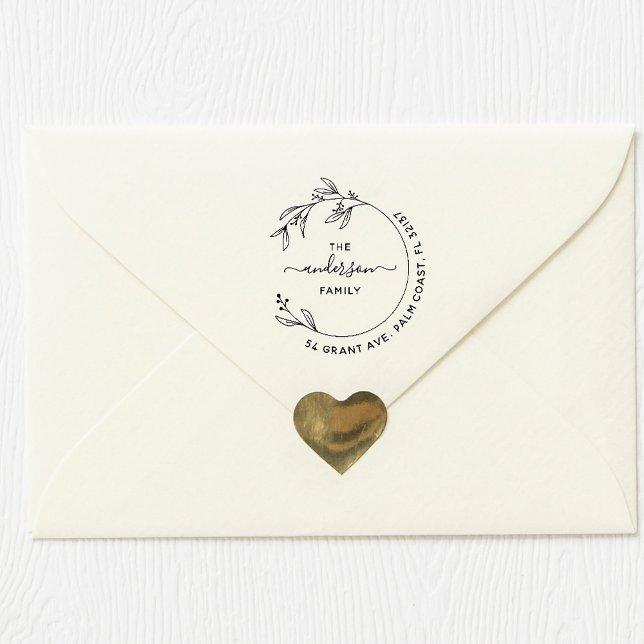 Stylish Family Return Address Botanical Hand-drawn Rubber Stamp (Creator Uploaded)