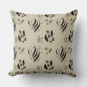 Stylish Fancy Swirly Flowers Pattern on Tan Cushion