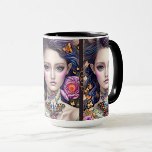 Stylish Fantasy Butterfly Girl with Necklace Mug