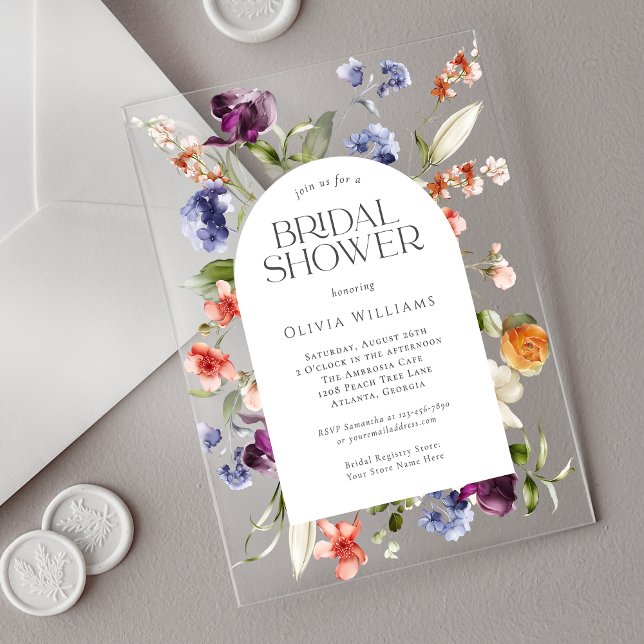 Stylish Fantasy Floral Bridal Shower Acrylic Invitations (Creator Uploaded)