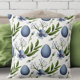 Stylish Farmhouse Blue, Green and White Floral Cushion