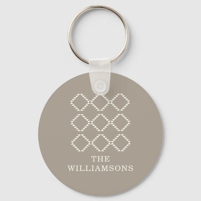 Stylish Farmhouse Geometric Taupe Custom Name   Key Ring (Front)