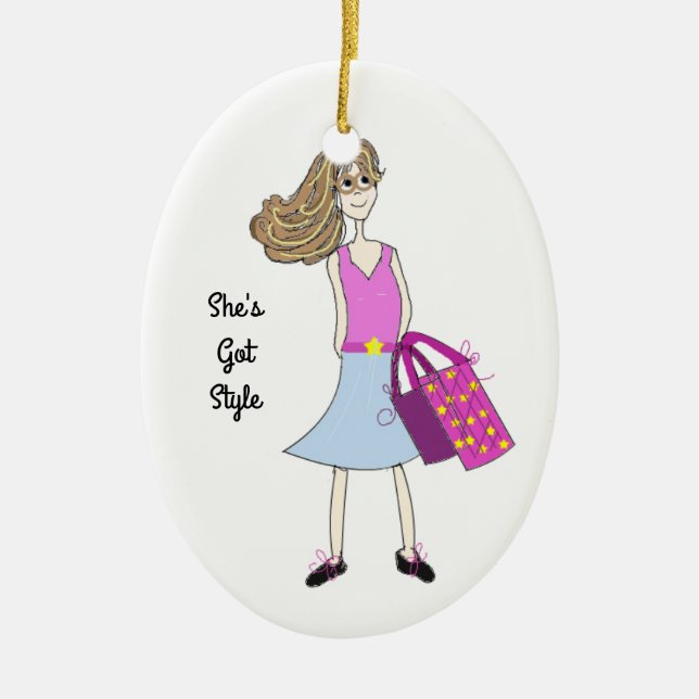 Stylish Fashion Girl Ceramic Tree Decoration (Front)